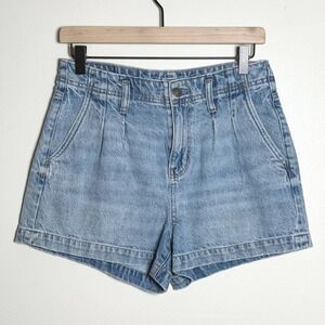 American Eagle‎ Womens Cotton Mom Short 4 Blue Pleated High Waisted Denim